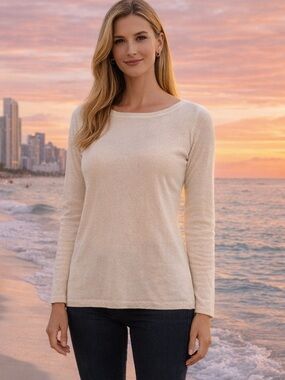 Adrienne Vittadini Cashmere Cream Long Sleeve Knit Top